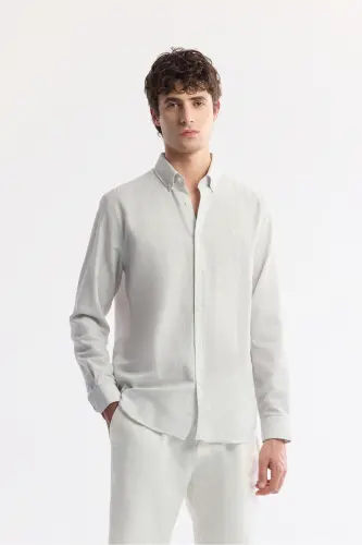 Men Light Gray Button-Down Collar Easy Iron Cotton - 1