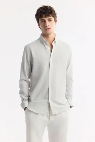 Men Light Gray Button-Down Collar Easy Iron Cotton - 6