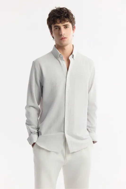 Men Light Gray Button-Down Collar Easy Iron Cotton - 6