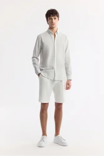 Men Light Gray Button-Down Collar Easy Iron Cotton - 5