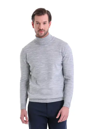 Men Light Gray Regular Fit Turtleneck Knit Sweater - 3