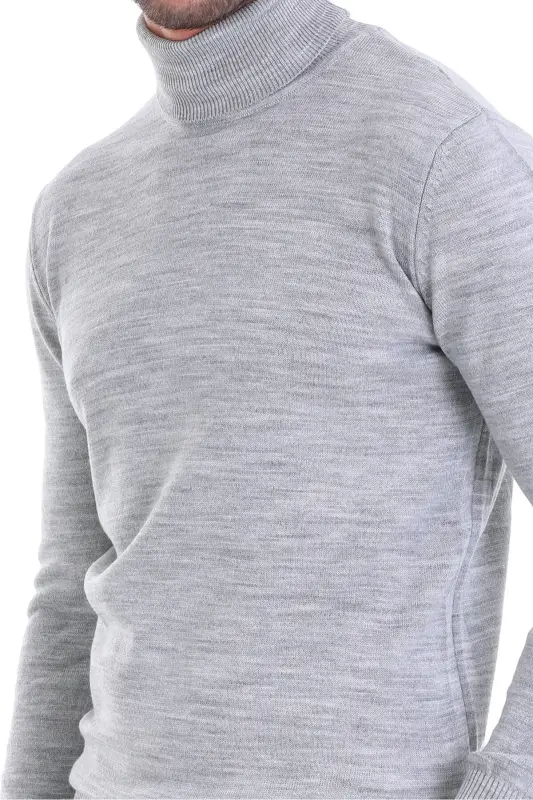 Men Light Gray Regular Fit Turtleneck Knit Sweater - 4
