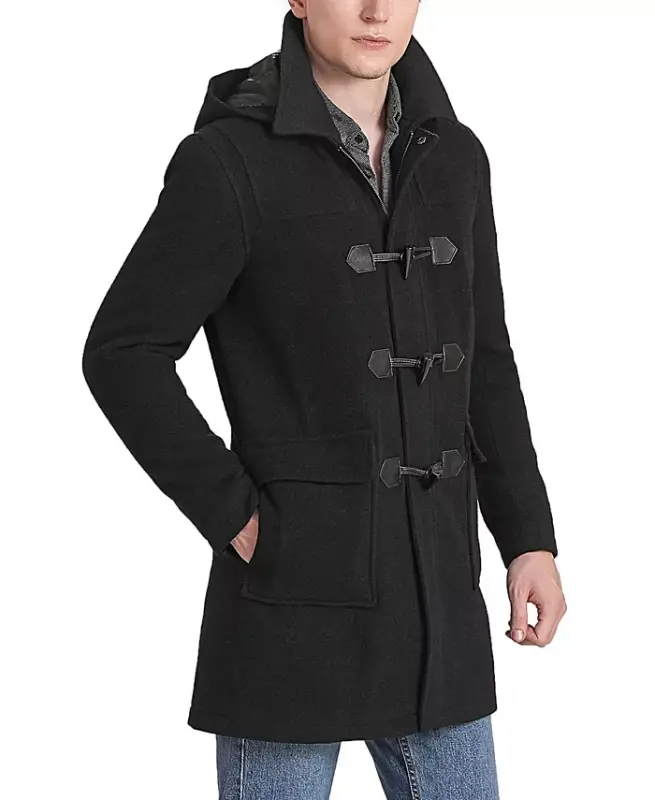 Men Mason Wool Blend Duffle Toggle Coat-Black - 2