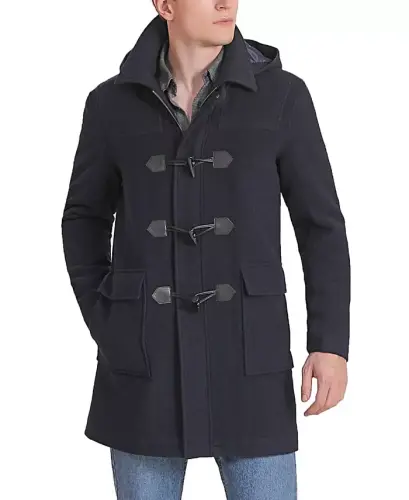 Men Mason Wool Blend Duffle Toggle Coat - Navy 