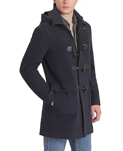 Men Mason Wool Blend Duffle Toggle Coat - Navy - LANDING LEATHERS (1)