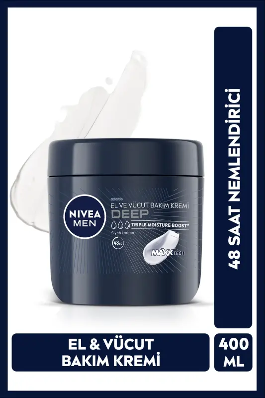 MEN Men's Hand and Body Cream Deep Impact 400ml, 48 Hour Moisturizer, Personal Care - NIVEA