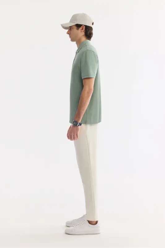 Men Mint Green Regular Fit 100% Cotton Quick Dry Wrinkle-Resistant Polo Neck T-Shirt B001032-Mint Green - 4