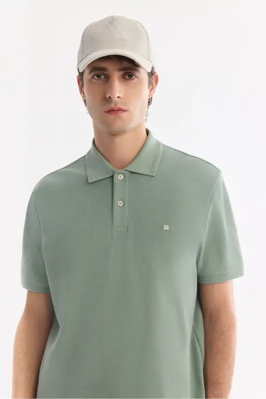 Men Mint Green Regular Fit 100% Cotton Quick Dry Wrinkle-Resistant Polo Neck T-Shirt B001032-Mint Green - 7