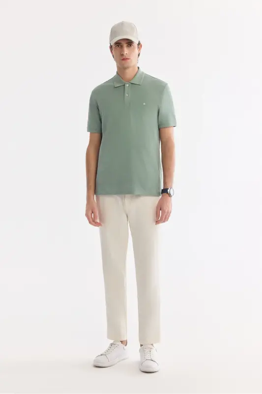 Men Mint Green Regular Fit 100% Cotton Quick Dry Wrinkle-Resistant Polo Neck T-Shirt B001032-Mint Green - 8