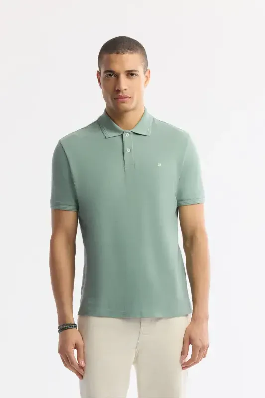 Men Mint Green Regular Fit 100% Cotton Quick Dry Wrinkle-Resistant Polo Neck T-Shirt B001032-Mint Green - Modazone