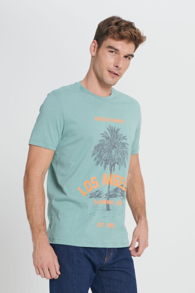 Men MINT GREEN Standard Fit Regular Cut 100% Cotton Crew Neck T-shirt - AC&CO / ALTINYILDIZ CLASSICS