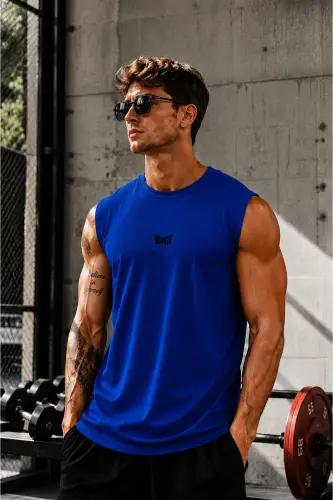 Men Moisture Wicking Quick Dry Athletic Tech Performance Sports Sleeveless T-shirt-BLUE 