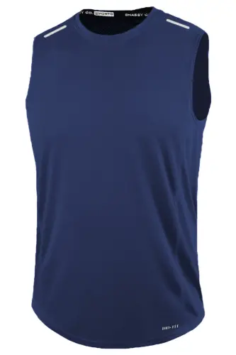Men Moisture Wicking Quick Dry Athletic Tech Performance Sports Sleeveless T-shirt-Navy Blue 