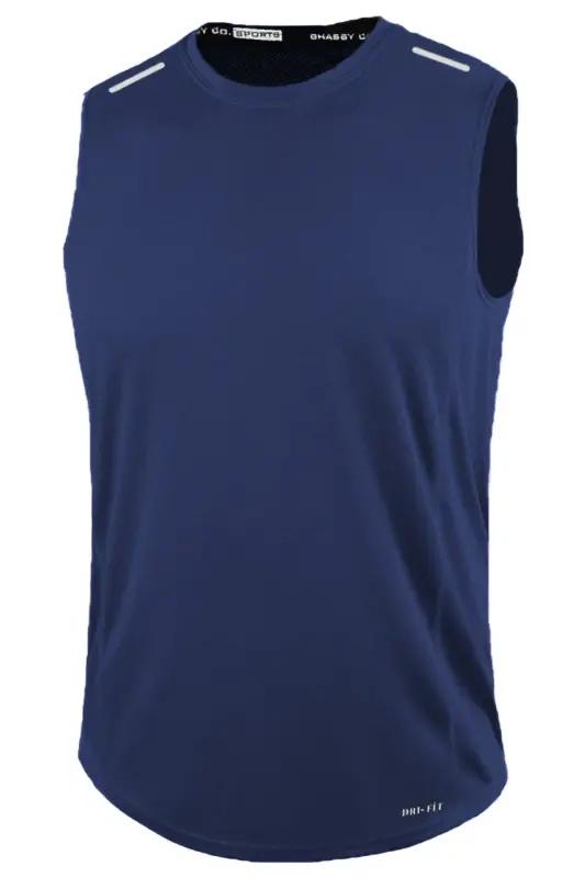 Men Moisture Wicking Quick Dry Athletic Tech Performance Sports Sleeveless T-shirt-Navy Blue - 1