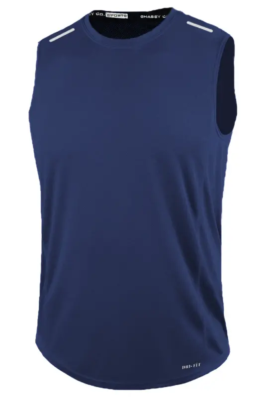 Men Moisture Wicking Quick Dry Athletic Tech Performance Sports Sleeveless T-shirt-Navy Blue - 2