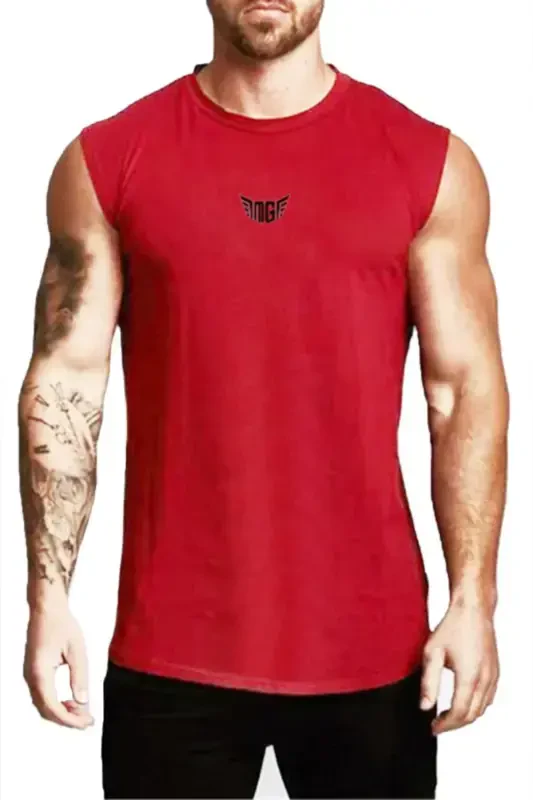 Men Moisture Wicking Quick Dry Athletic Tech Performance Sports Sleeveless T-shirt-RED - 1