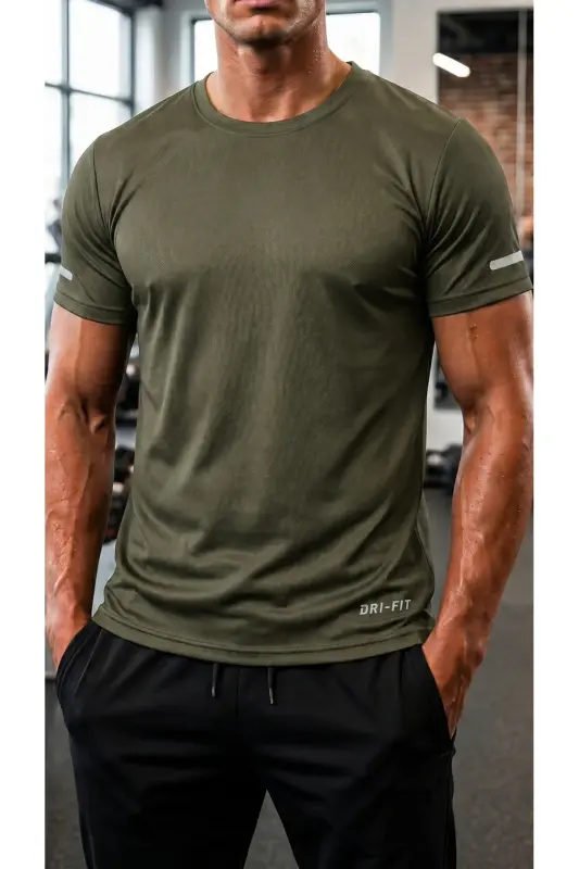 Men Moisture Wicking Quick Dry Athletic Tech Performance Sports T-shirt-KHAKI - 1