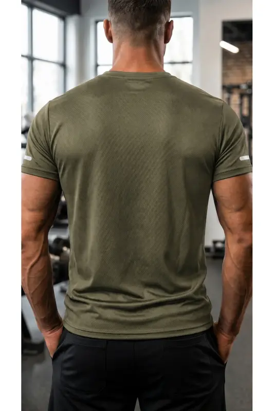 Men Moisture Wicking Quick Dry Athletic Tech Performance Sports T-shirt-KHAKI - 3
