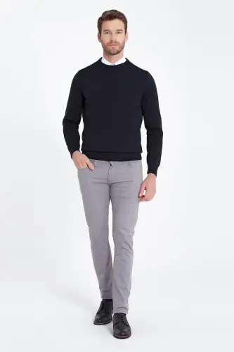 Men Navy Blue Crew Neck Knitted Sweater - 4