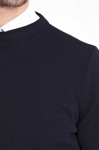 Men Navy Blue Crew Neck Knitted Sweater - 6