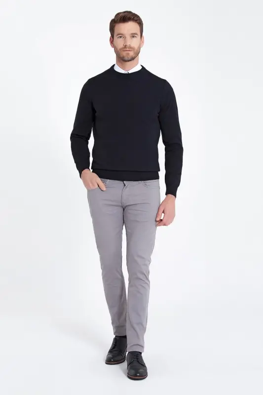 Men Navy Blue Crew Neck Knitted Sweater - 4