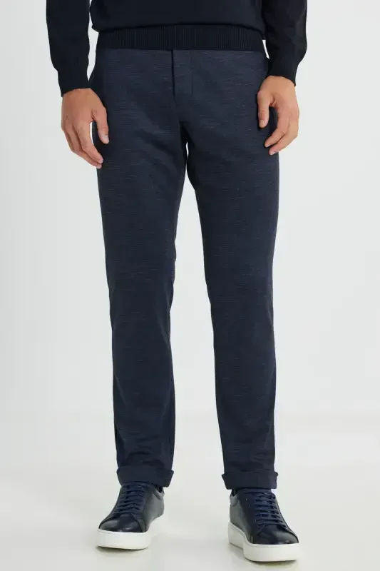 Men Navy Blue Wool Slim Fit Slim Fit Patterned Yes - Modazone