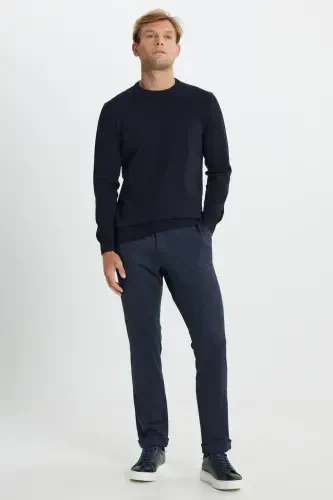 Men Navy Blue Wool Slim Fit Slim Fit Patterned Yes - Modazone (1)