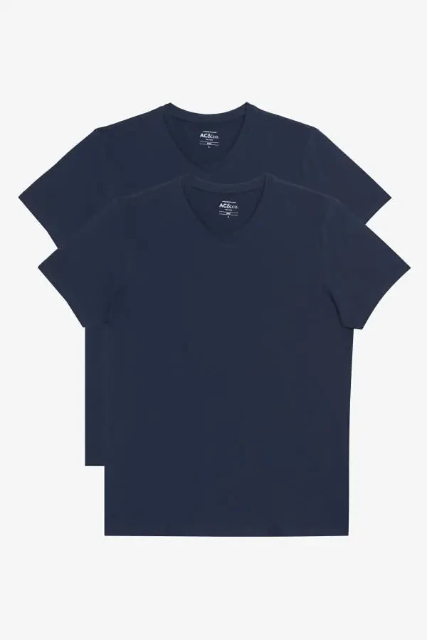 Men Navy-navy 2-pack V-Neck 100% Cotton Slim Fit Slim Cut Basic T-Shirt - 1