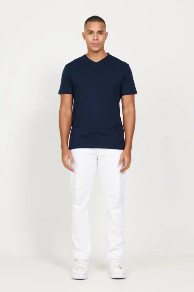 Men Navy-navy 2-pack V-Neck 100% Cotton Slim Fit Slim Cut Basic T-Shirt - 3