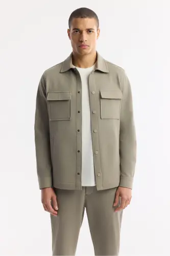 Men Oil Green Comfort Fit Classic Collar Double Pocket - 5