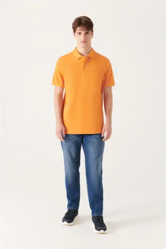 Men Orange 100% Cotton Stay-Cool Polo Neck T - 1