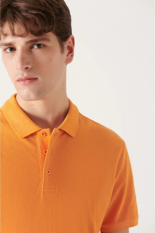 Men Orange 100% Cotton Stay-Cool Polo Neck T - 2