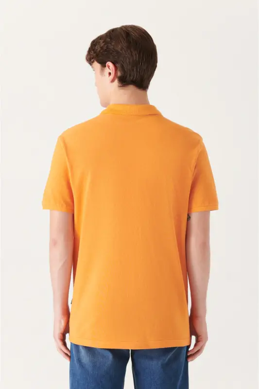 Men Orange 100% Cotton Stay-Cool Polo Neck T - 3