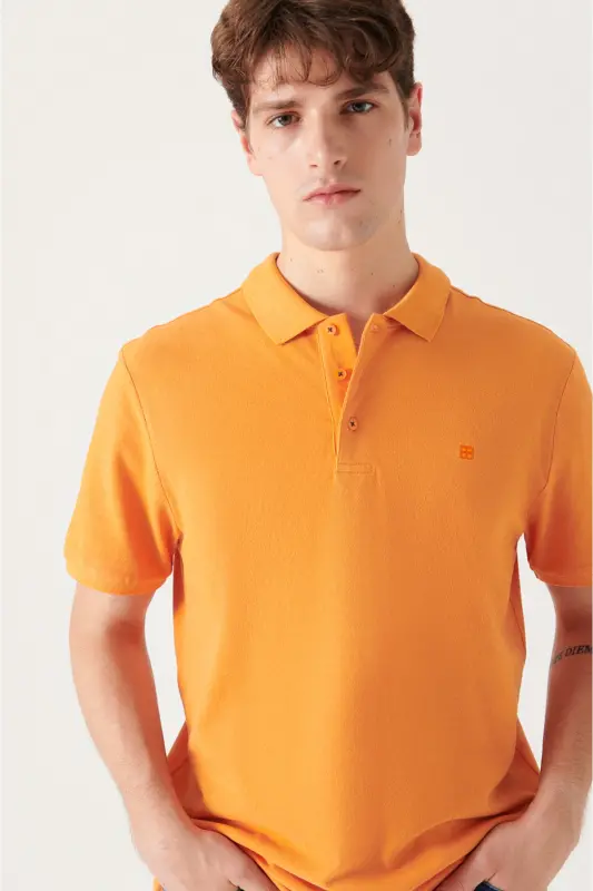Men Orange 100% Cotton Stay-Cool Polo Neck T - 4
