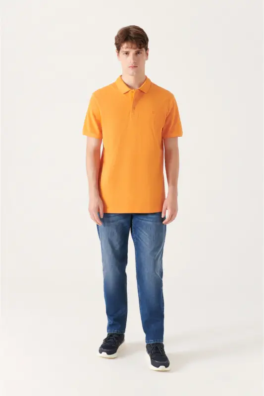 Men Orange 100% Cotton Stay-Cool Polo Neck T - AVVA