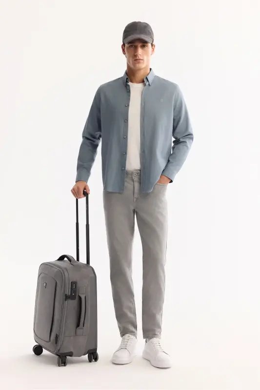 Men Petrol Blue Button-Down Collar Diagonal Cotton Shirt - 7