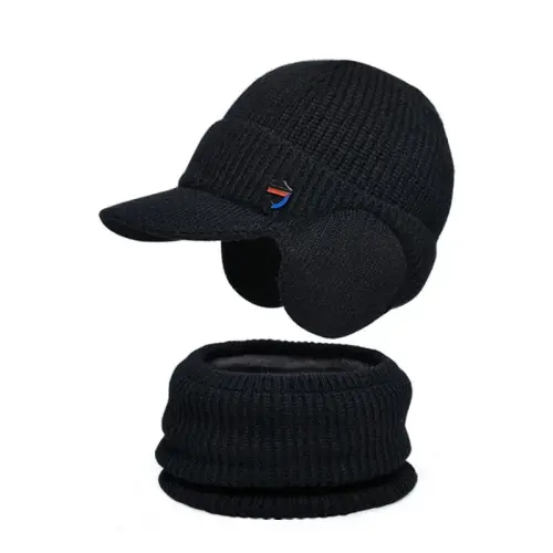 Men Plush Balaclava Hat with Scarf Winter Warm Baseball Beanie Caps Fleece Lined Knitted Skull Ski Masck Hat - 7