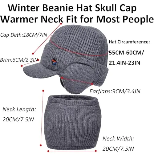 Men Plush Balaclava Hat with Scarf Winter Warm Baseball Beanie Caps Fleece Lined Knitted Skull Ski Masck Hat - 5