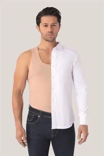 Men Skin Color Invisible Undershirt 2-Pack Seamless 100% Cotton Ghost Undershirt - 3