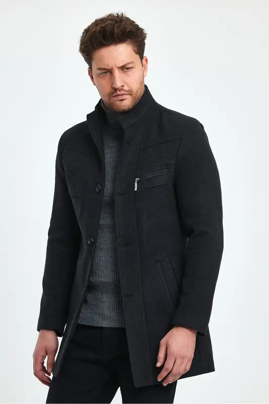 MEN SLIM FIT ANTHRACITE WOOL COAT-ANTHRACITE - 6