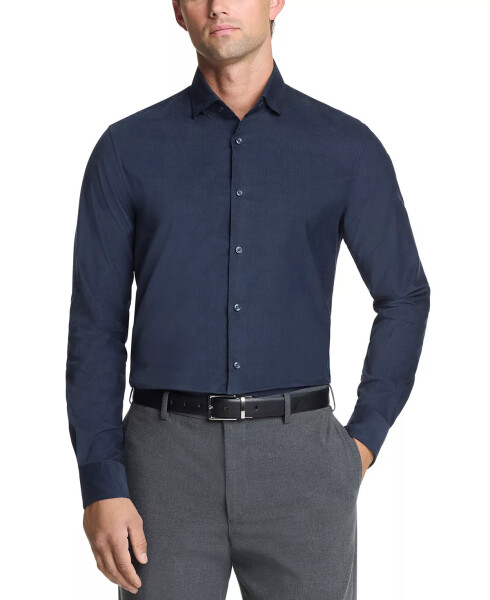 Men Slim Fit Corduroy Dress Shirt Navy - 3