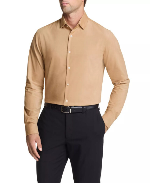 Men Slim Fit Corduroy Dress Shirt Tan - 3