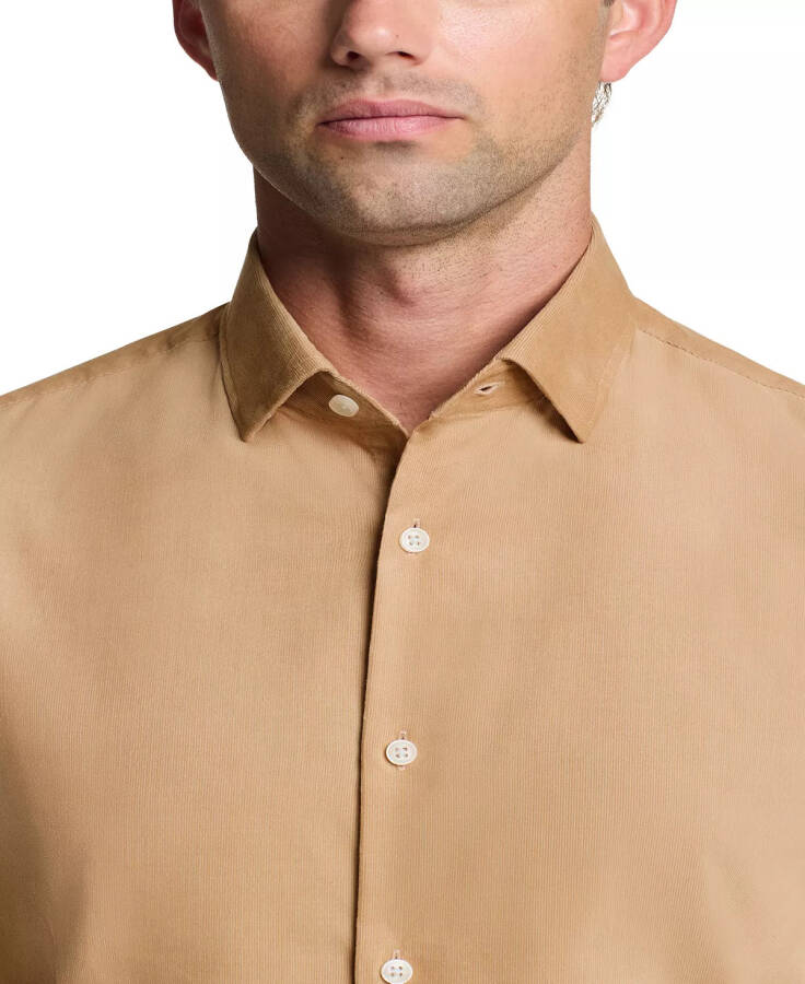 Men Slim Fit Corduroy Dress Shirt Tan - 4