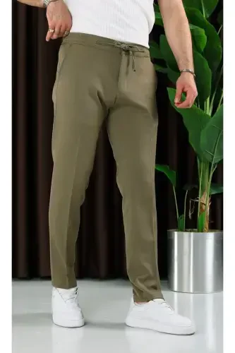 MEN SLIM FIT PREMIUM ELASTIC WAISTBAND STRETCH FABRIC JOGGER PANTS-Khaki - 1