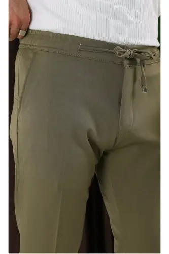 MEN SLIM FIT PREMIUM ELASTIC WAISTBAND STRETCH FABRIC JOGGER PANTS-Khaki - 4