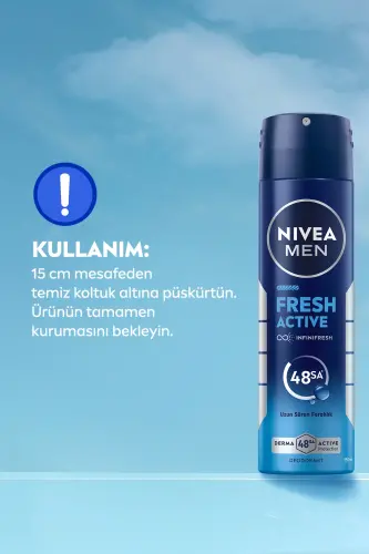 MEN Spray Deodorant Fresh Active 150ml, Mini Roll-on Fresh Active 25ml, 48 Hours Sweat Protection - 5