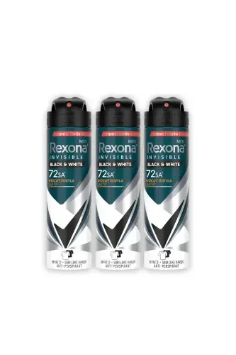 Men Spray Deodorant Invisible Black & White 72 Hours Continuous Superior Protection 150 ml X3 - REXONA (1)