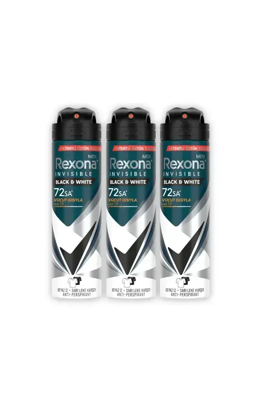 Men Spray Deodorant Invisible Black & White 72 Hours Continuous Superior Protection 150 ml X3 - 2