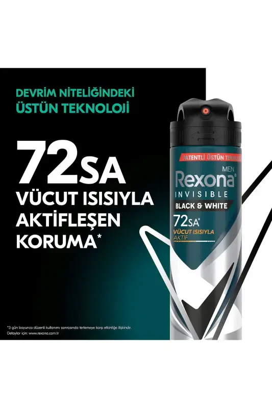 Men Spray Deodorant Invisible Black & White 72 Hours Continuous Superior Protection 150 ml X3 - 3