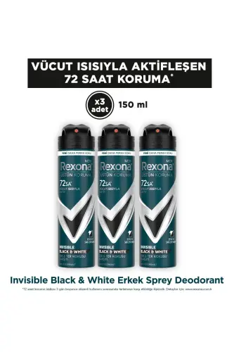 Men Spray Deodorant Invisible Black & White 72 Hours Continuous Superior Protection 150 ml X3 - 1